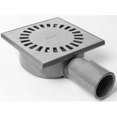 Easy Drain Aqua Compact vloerput met ABS sifonhuis RVS rooster en zijuitlaat 15x15cm inbouwdiepte 60mm incl. verstelb. uitloop Ø50/Ø40m