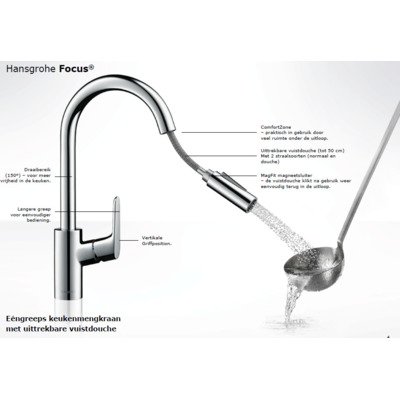 Hansgrohe Focus keukenkraan met uittrekbare vuistdouche chroom