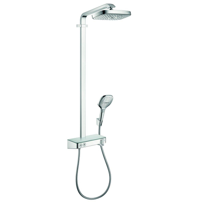 Hansgrohe Raindance Select E 300 2jet showerpipe EcoSmart: met Showertablet 300 opbouwkraan thermostatisch met Raind. Select E 120 3jet handdouche en hoofddouche 2jet chroom