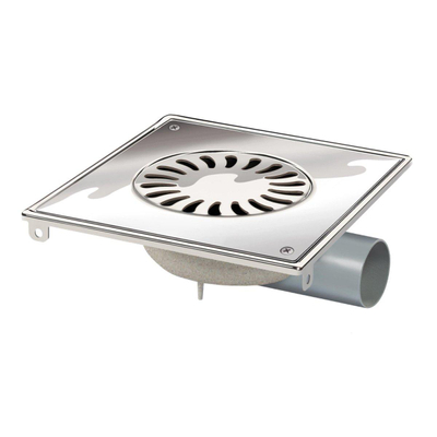 Van den Berg ABS Vloerput - flens - 360° draaibaar - inbouw 7.6cm - vergrendel baar - 19.6x19.6cm - zijuitlaat Ø50mm - waterslot 3cm - RVS