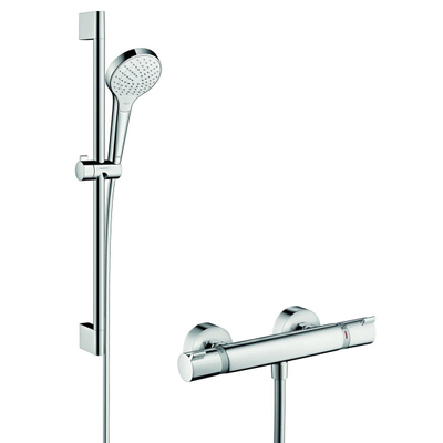 Hansgrohe Croma Select S douchecombinatie: met glijstangset met Croma Select S Vario handdouche 65cm met Ecostat Comfort douchekraan thermostatisch wit/chroom