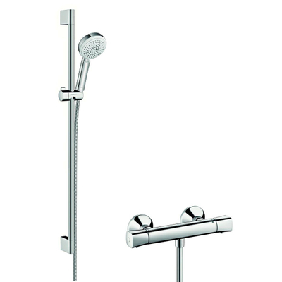 Hansgrohe Crometta 100 douchecombinatie: met Ecostat Universal douchekraan thermostatisch met glijstangset 90cm met Crometta 100 Vario handdouche wit/chroom