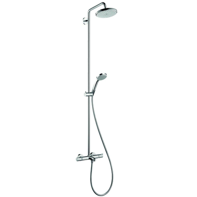 Hansgrohe Croma 220 Colonne de douche avec robinet de bain thermostatique avec inverseur et connexions et douchette à main 100 Vario et douche de tête Croma 22cm chrome TWEEDEKANS