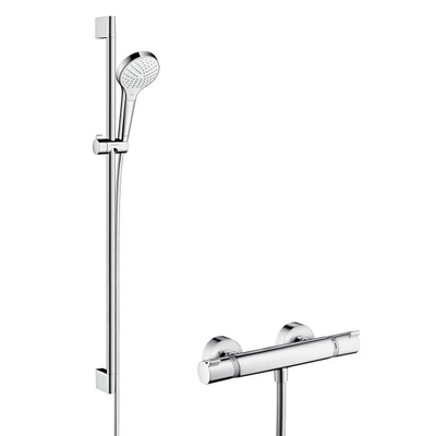 Hansgrohe Croma Select S douchecombinatie: met glijstangset met Croma Select S Vario handdouche 90cm met Ecostat Comfort douchekraan thermostatisch wit/chroom