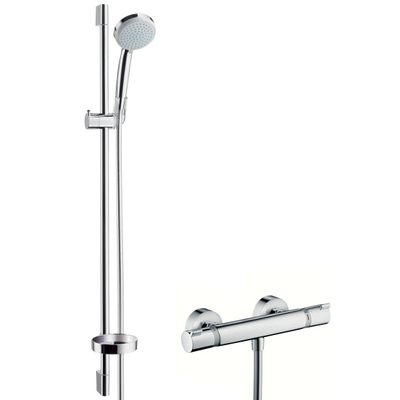 Hansgrohe Ecostat Comfort douchekraan thermostatisch met koppelingen UnicaC glijstang 90cm inclusief handdouche Croma 100 chroom