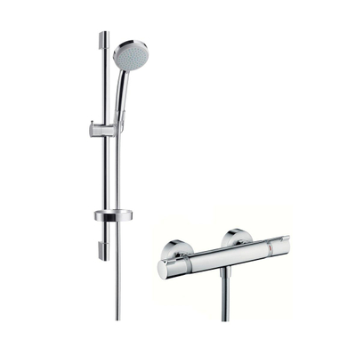 Hansgrohe Ecostat Comfort douchekraan thermostatisch met UnicaC glijstang 65cm en handdouche Croma 100 EcoSmart chroom