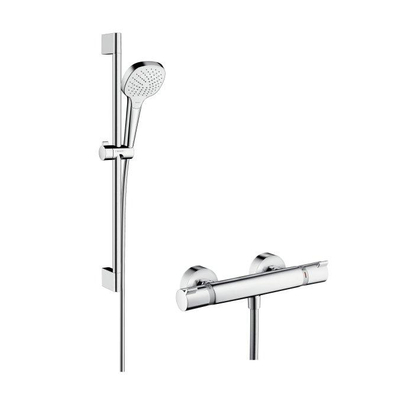 Hansgrohe Croma Select E douchecombinatie: met glijstangset met Croma Select E Vario handdouche 65cm met Ecostat Comfort douchekraan thermostatisch wit/chroom