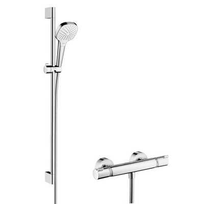 Hansgrohe Croma Select E douchecombinatie: met glijstangset met Croma Select E Vario handdouche 90cm met Ecostat Comfort douchekraan thermostatisch wit/chroom