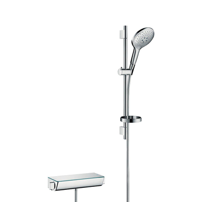 Hansgrohe Ecostat Select douchekraan thermostatisch met koppelingen Unica 039 S Puro glijstang 65cm met handdouche Raindance Select 150 AIR chroom