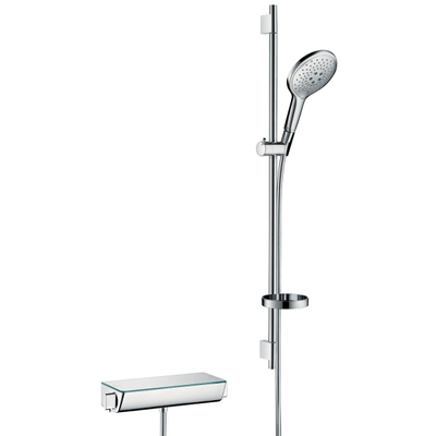 Hansgrohe Ecostat Select douchekraan thermostatisch met koppelingen Unica 39 S Puro glijstang 90cm met handdouche Raindance Select 150 AIR chroom