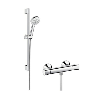 Hansgrohe CromettaDoucheset - ecostat universal douchekraan - thermostatisch - glijstangset 65cm - met Crometta 100 Vario handdouche - wit/chroom