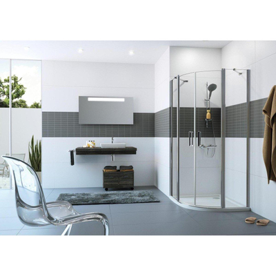 Huppe Classics 2 easy entry kwartrond met schuifdeur 90 90x200cm r500 matzilver antiplaque glas