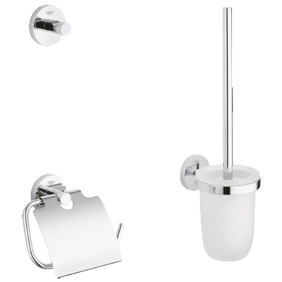 GROHE Essentials Toilet accessoireset 3-delig met toiletborstelhouder, handdoekhaak en toiletrolhouder met klep chroom