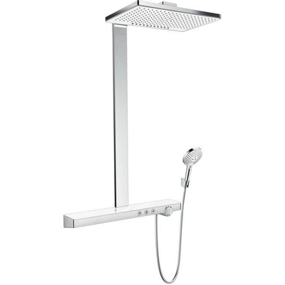 Hansgrohe Rainmaker Select 460 3jet showerpipe: met Showertablet Select 700 opbouw douchekraan thermostatisch met met Raind. Select S 120 3jet handdouche en hoofddouche 3jet wit/chroom