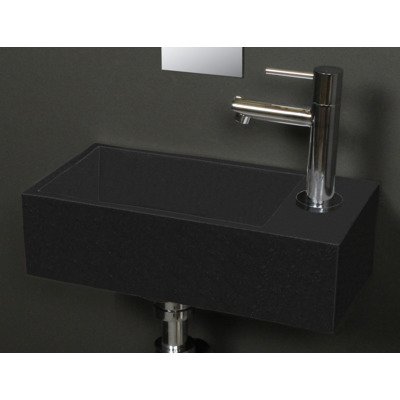 Royal Plaza Dee 2.0 fontein 36x18cm 1 kraangat rechts zonder overloop quartz zwart