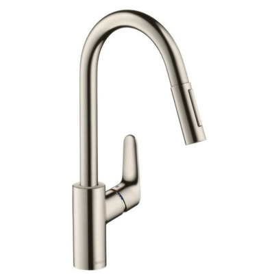 Hansgrohe Focus keukenkraan met uittrekbare vuistdouche RVS look