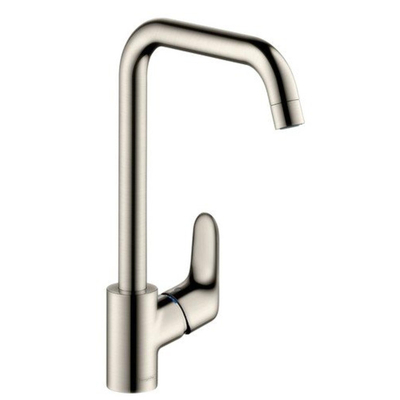 Hansgrohe Focus E2 keukenkraan met hoge draaibare uitloop instelbaar 110 150 en 360 RVS look