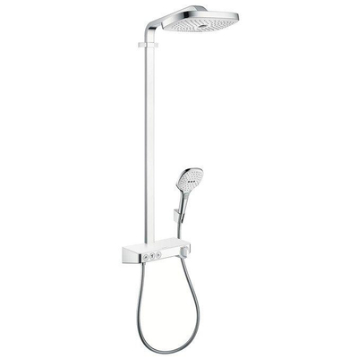 Hansgrohe Raindance Select E300 showerpipe: met Showertablet 300 opbouwkraan thermostatisch met handdouche 3jet en hoofddouche 3jet wit/chroom