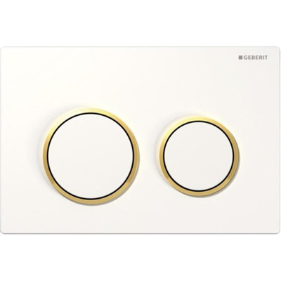 Geberit Omega20 bedieningplaat, 2-toets spoeling frontbediening voor toilet 21.2x14.2cm wit / goud OUTLETSTORE