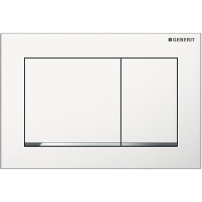 Geberit Omega30 bedieningplaat, 2-toets spoeling frontbediening voor toilet 21.2x14.2cm wit / glans chroom / wit