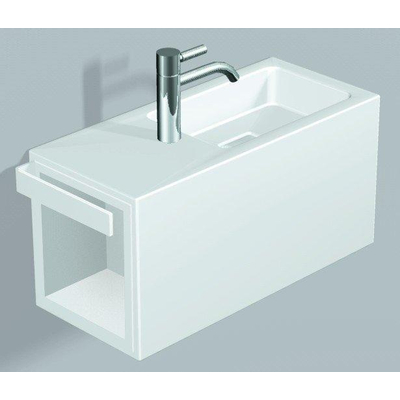 Alape WP.XS2 fonteinmeubel met plug 60x26.8cm zonder overloop kraang. links kom rechts wit