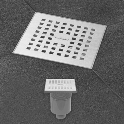 Easy Drain Aqua Quattro vloerput met ABS afwerkdeel RVS rooster en onderuitlaat 15x15cm inbouwdiepte 101/139mm waterslot 50mm