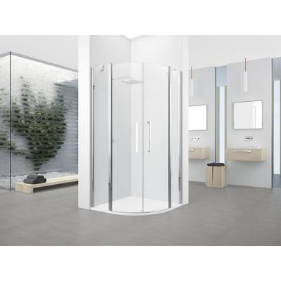 Novellini Young 2.0 R2 douchecabine kwartrond met draaideuren en vaste segmenten 87.5/89.5x200cm matchroom/helder