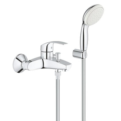 Grohe Eurosmart badkraan met omstel en koppelingen met douchegarnituur chroom/wit