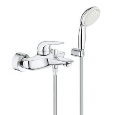 GROHE Eurostyle New badkraan met omstel met koppelingen met douchegarnituur met gesloten greep chroom/wit