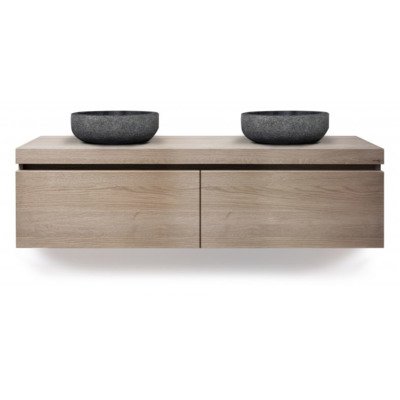 Looox Wood collection Wooden Drawer BoX ladenkast met 2 laden 120x45x46cm met softclose eiken old grey