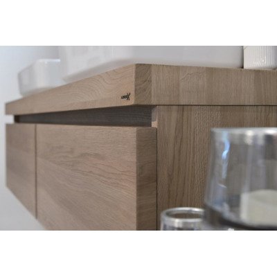 Looox Wood collection Wooden Drawer BoX ladenkast met 1 lade 120x45x46cm met softclose eiken old grey