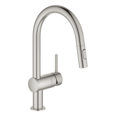 GROHE Minta Keukenkraan - hoog - draaibare/uittrekbare uitloop - 2 straalsoorten - supersteel geborsteld