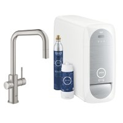 GROHE Blue Home Keukenkraan - uittrekbare u uitloop - 1 gats - filterfunctie - plat licht en bruisend water - supersteel geborsteld