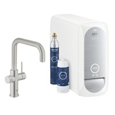 GROHE blue home Keukenkraan - u uitloop - met WiFi - bluetooth - Chilled & Sparkling - supersteel geborsteld