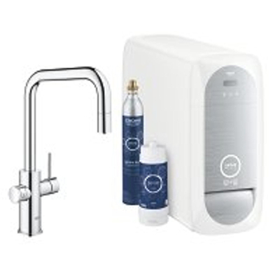 GROHE Blue Home Keukenkraan - uittrekbare u uitloop - 1 gats - filterfunctie - plat licht en bruisend water - chroom
