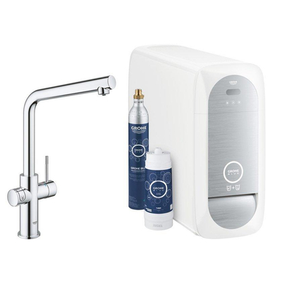 GROHE Blue Home Keukenkraan - L-Uitloop - 1-gats - filterfunctie - plat licht en bruisend water - chroom