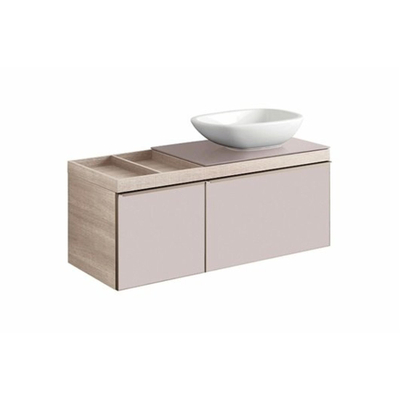 Geberit Citterio onderbouwkast met glasplaat met 2 laden 118.4x54.3x50.4cm met opbergruimte links voor wastafel met afleg links beige/taupe