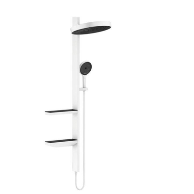 Hansgrohe Rainfinity PowderRain 360 1jet showerpipe: zonder douchethermostaat met hoofd- en handdouche, doucheslang + planchetten mat wit