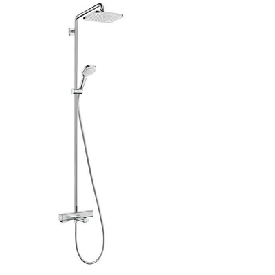 Hansgrohe Croma E280 showerpipe: m. badkraan thermostatisch m. 1jet hoofddouche m. 3jet handdouche multi en doucheslang 160cm chroom