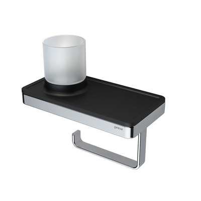 Geesa Frame Toiletrolhouder met planchet en (LED licht)houder Zwart / Chroom