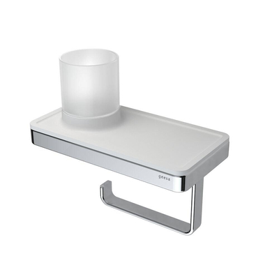 Geesa Frame Toiletrolhouder met planchet en (LED licht)houder Wit / Chroom