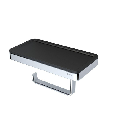Geesa Frame Toiletrolhouder met planchet Zwart / Chroom