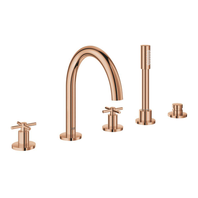 GROHE Atrio afbouwdeel 5-gats badrandcombinatie met omstel met handdouche met doucheslang 200cm met kruisgrepen warm sunset