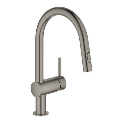 GROHE Minta Keukenkraan - hoog - draaibare/uittrekbare c uitloop - 2 straalsoorten - hard graphite geborsteld