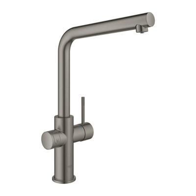 GROHE Blue Home Keukenkraan - L-Uitloop - 1-gats - filterfunctie - plat licht en bruisend water - hard graphite geborsteld