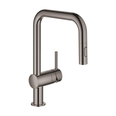 GROHE Minta Keukenkraan - hoog - draaibare/uittrekbare u uitloop - 2 straalsoorten - hard graphite glans