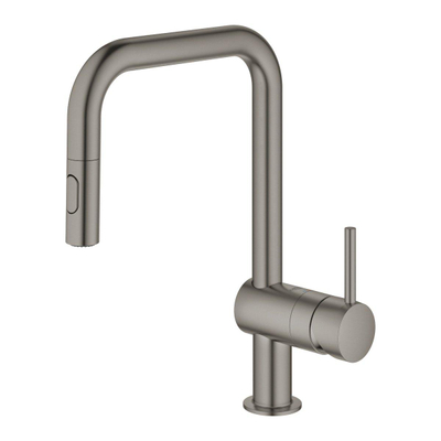 GROHE Minta Keukenkraan - hoog - draaibare/uittrekbare u uitloop - 2 straalsoorten - hard graphite geborsteld