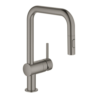 GROHE Minta Keukenkraan - hoog - draaibare/uittrekbare u uitloop - 2 straalsoorten - hard graphite geborsteld