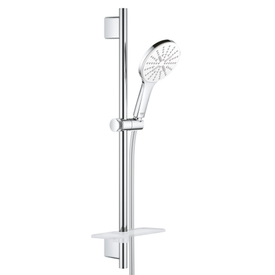 GROHE Rainshower SmartActive 130 Glijstangset - 60cm - ronde handdouche - 3 straalsoorten - gladde doucheslang - met zeepschaal - chroom/moon white