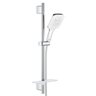 GROHE Rainshower SmartActive 130 Cube Glijstangset - 60cm - vierkante handdouche - 3 straalsoorten - gladde doucheslang - met zeepschaal - chroom/moon white